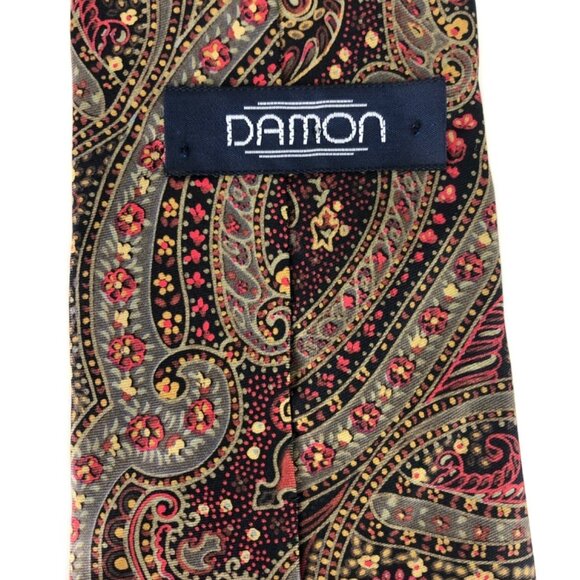 Damon Multicolor 100% Silk Mens Tie Necktie Geometric Floral Design - Picture 3 of 6